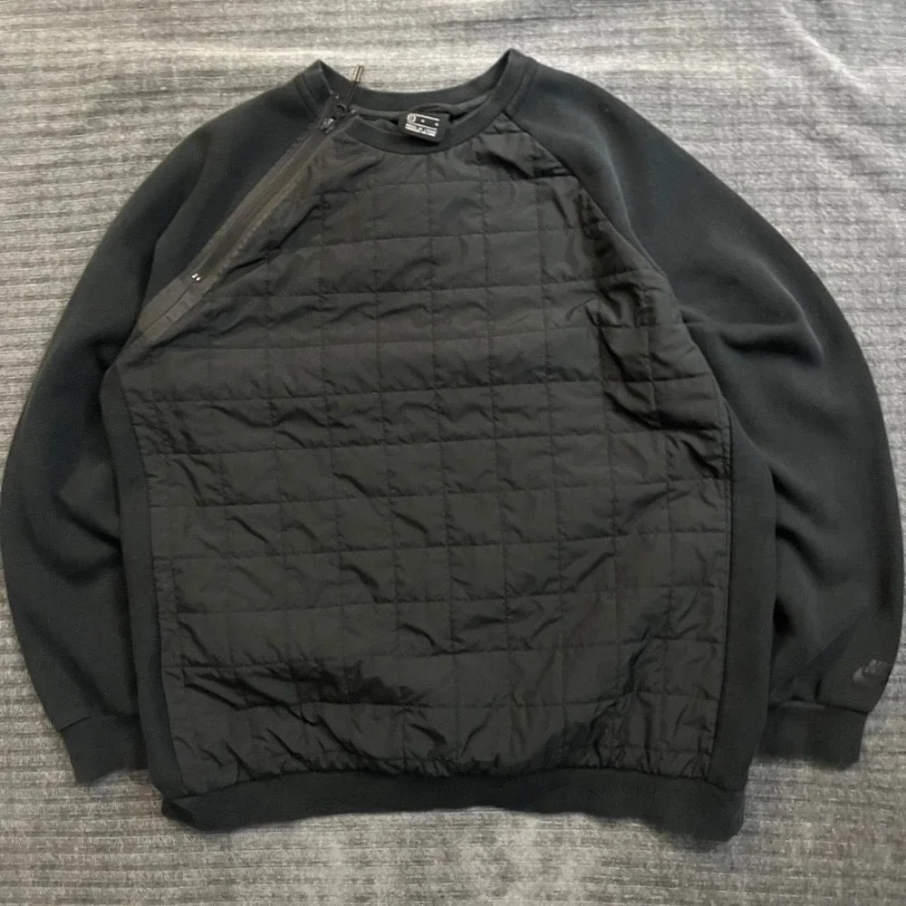 Y2k Nike Tech Pack Quilted Crew Pullover Sweatshirt Black Large BV3697-010